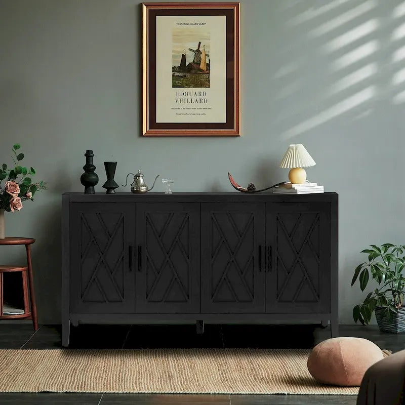 4 Door Wooden Storage Sideboard Cabinet with Adjustable Shelf 59.84 in.