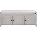 Wooden Storage Bench with Cushion 2 Cabinet Doors and Hidden Compartment