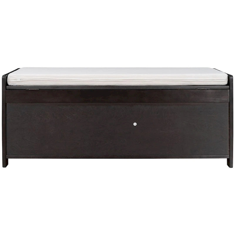 Wooden Storage Bench with Cushion 2 Cabinet Doors and Hidden Compartment