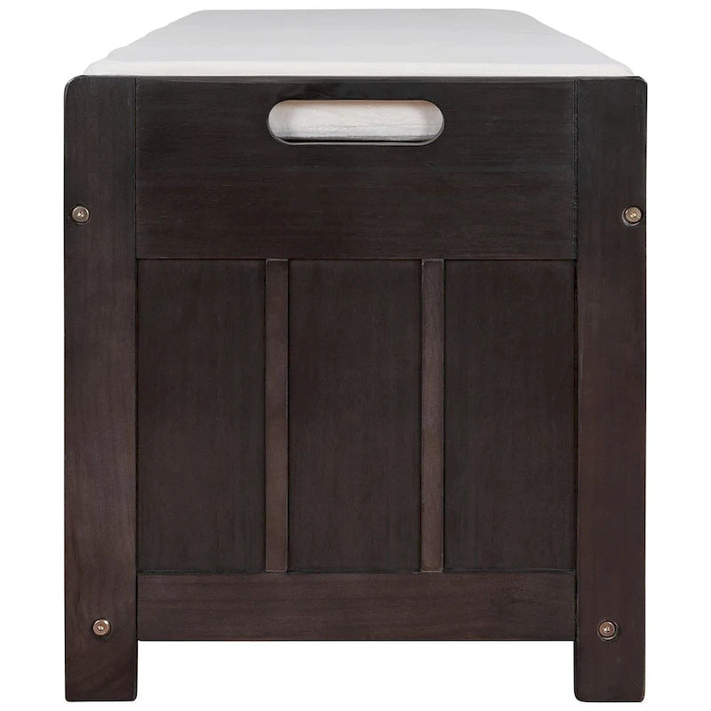 Wooden Storage Bench with Cushion 2 Cabinet Doors and Hidden Compartment