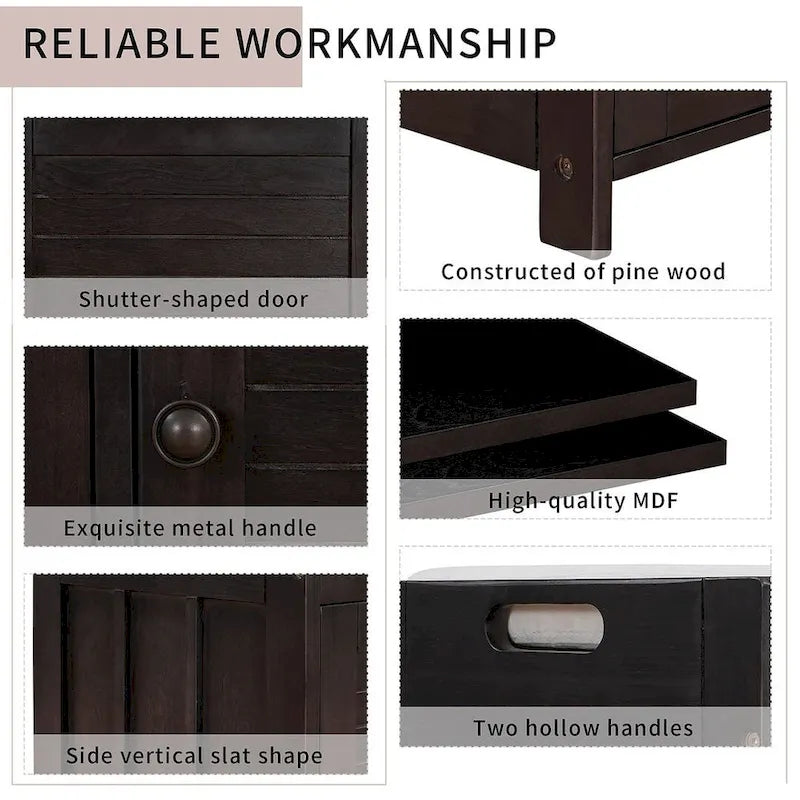 Wooden Storage Bench with Cushion 2 Cabinet Doors and Hidden Compartment