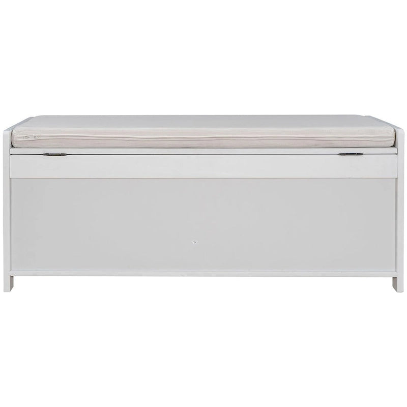 Wooden Storage Bench with Cushion 2 Cabinet Doors and Hidden Compartment