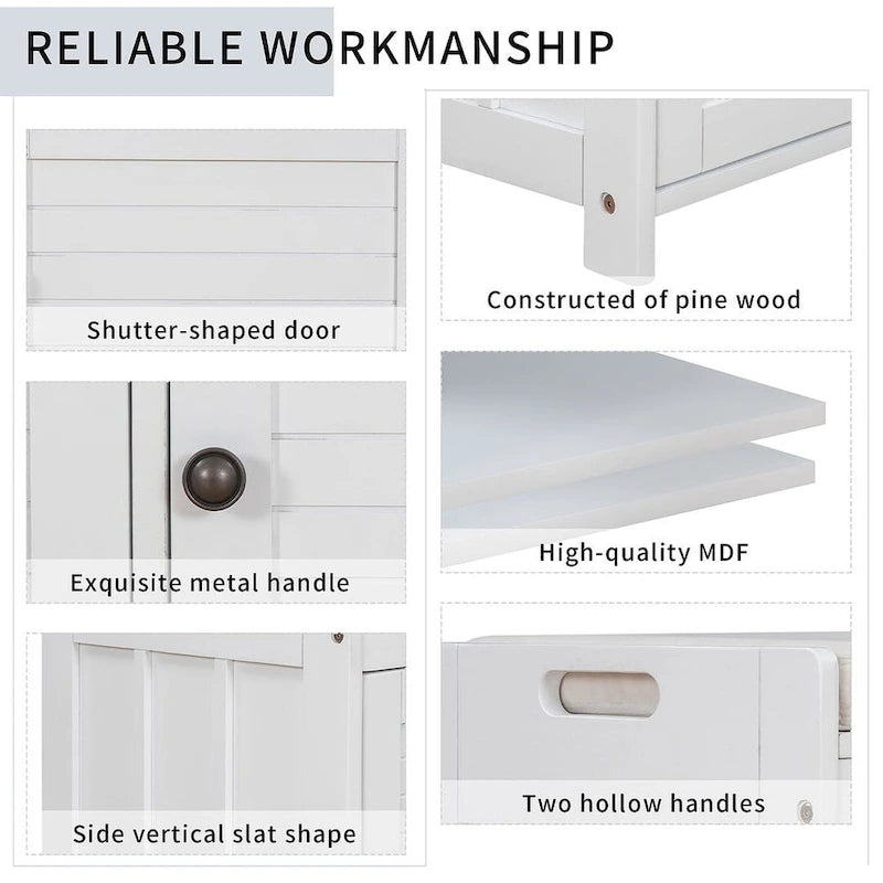 Wooden Storage Bench with Cushion 2 Cabinet Doors and Hidden Compartment