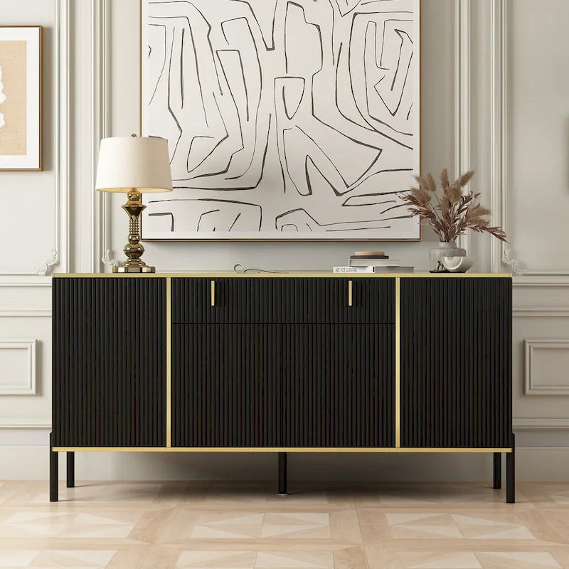Modern Sideboard Kitchen Cabinet with 2 Drawers and 3 Closed Compartments
