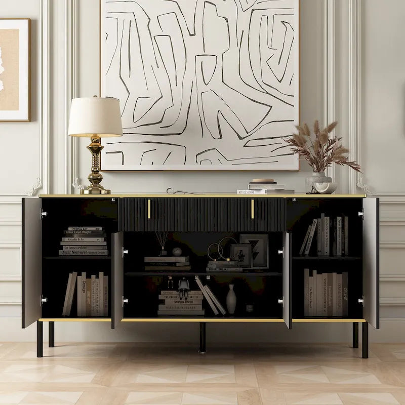 Modern Sideboard Kitchen Cabinet with 2 Drawers and 3 Closed Compartments