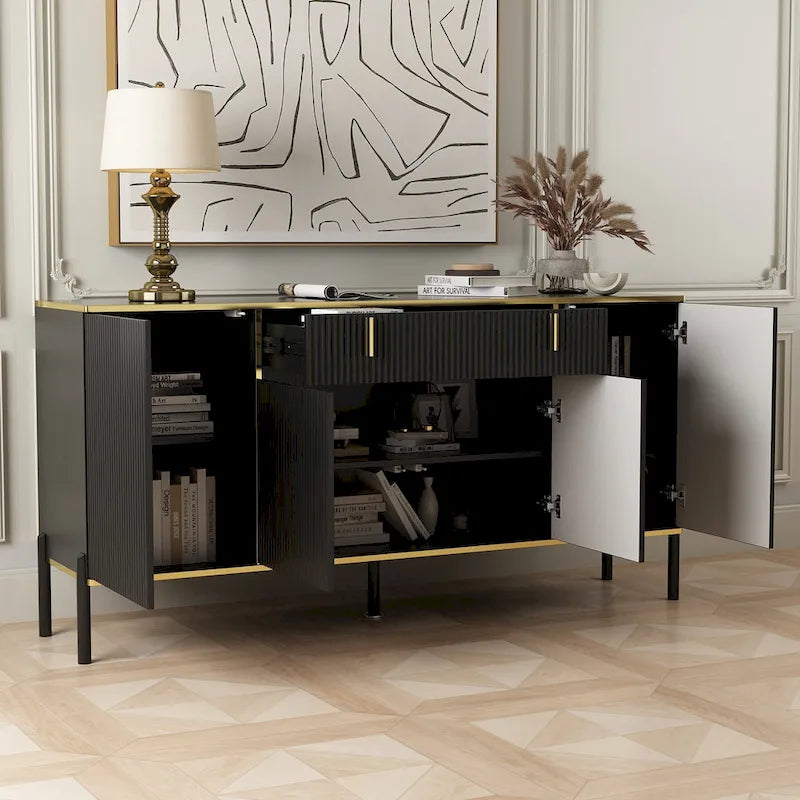 Modern Sideboard Kitchen Cabinet with 2 Drawers and 3 Closed Compartments