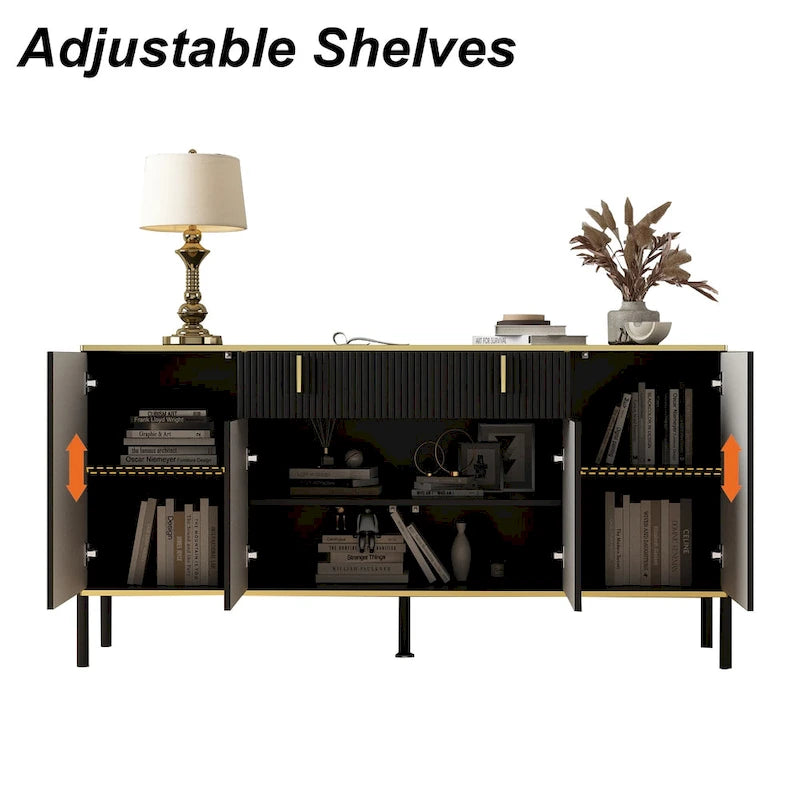 Modern Sideboard Kitchen Cabinet with 2 Drawers and 3 Closed Compartments