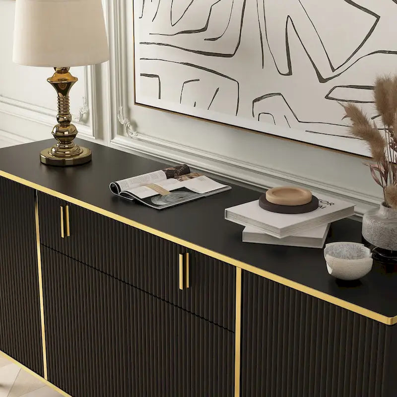 Modern Sideboard Kitchen Cabinet with 2 Drawers and 3 Closed Compartments