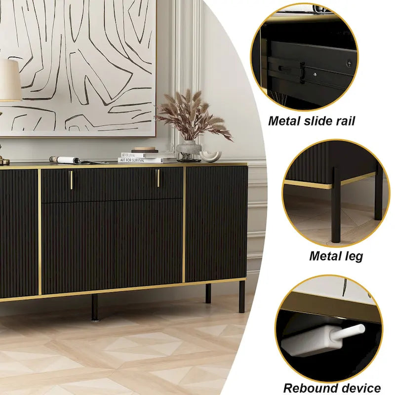 Modern Sideboard Kitchen Cabinet with 2 Drawers and 3 Closed Compartments