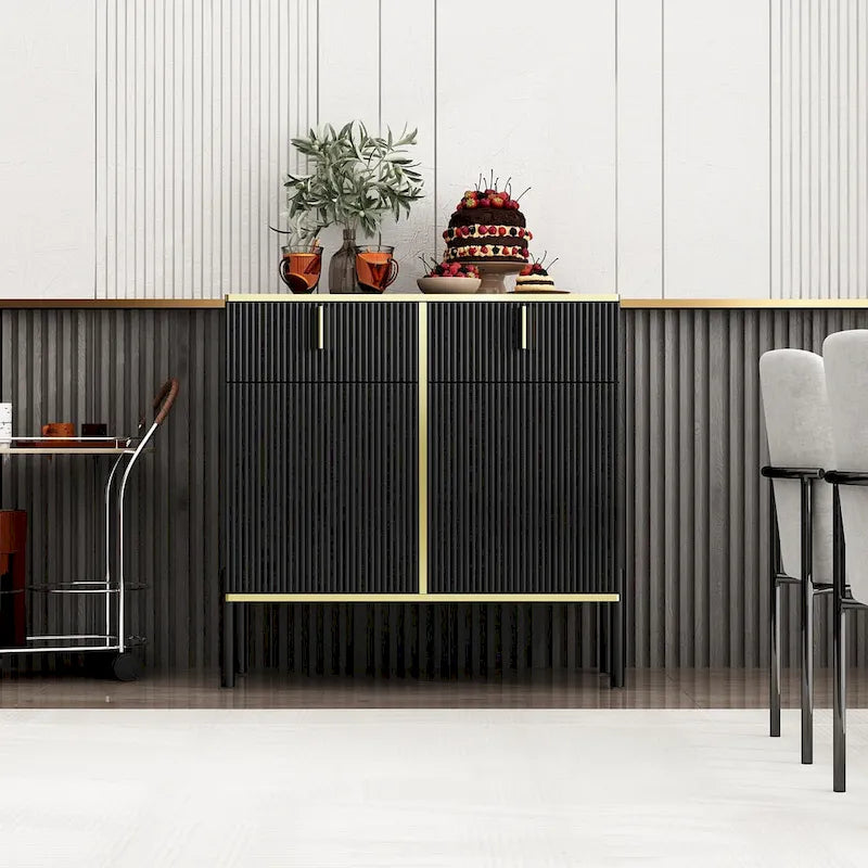 Modern Sideboard Kitchen Cabinet with 2 Drawers and 3 Closed Compartments