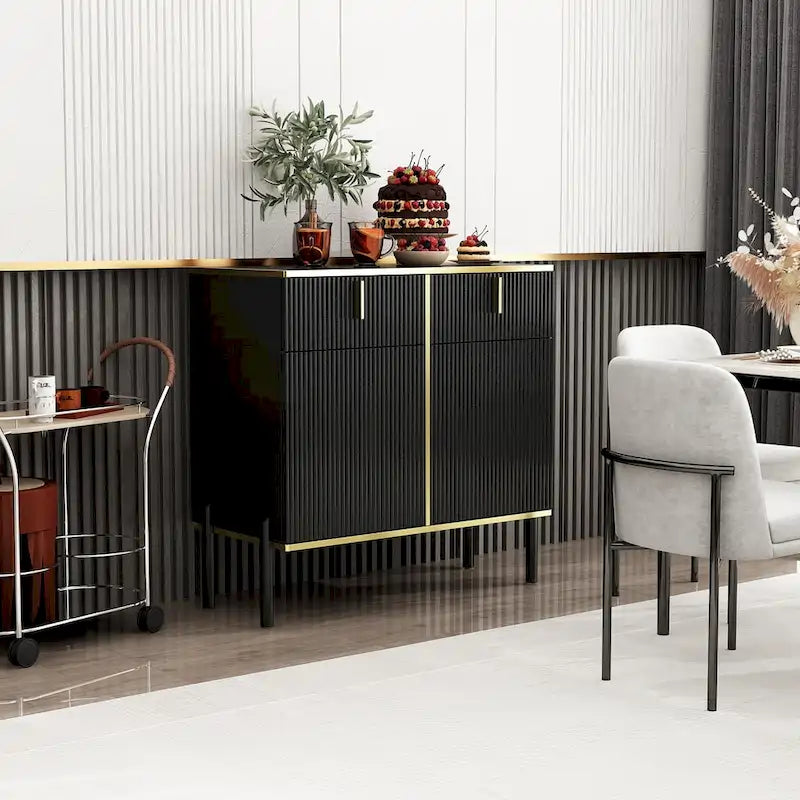Modern Sideboard Kitchen Cabinet with 2 Drawers and 3 Closed Compartments