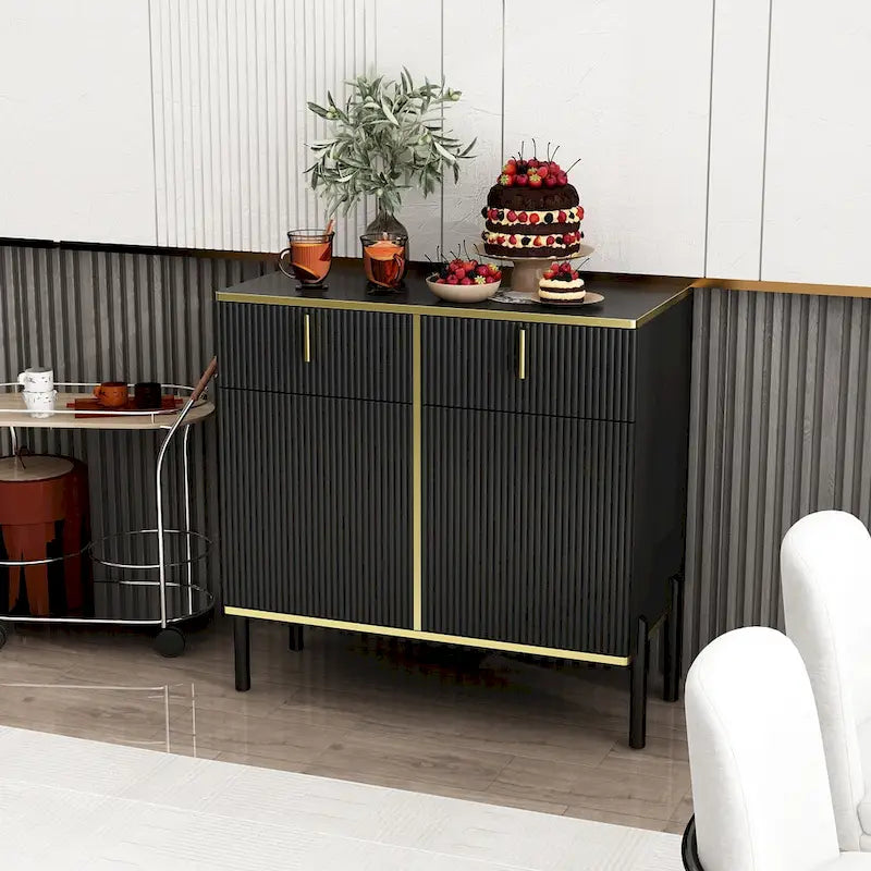 Modern Sideboard Kitchen Cabinet with 2 Drawers and 3 Closed Compartments