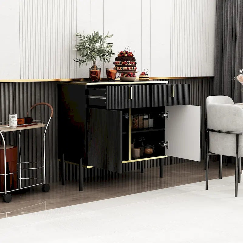 Modern Sideboard Kitchen Cabinet with 2 Drawers and 3 Closed Compartments