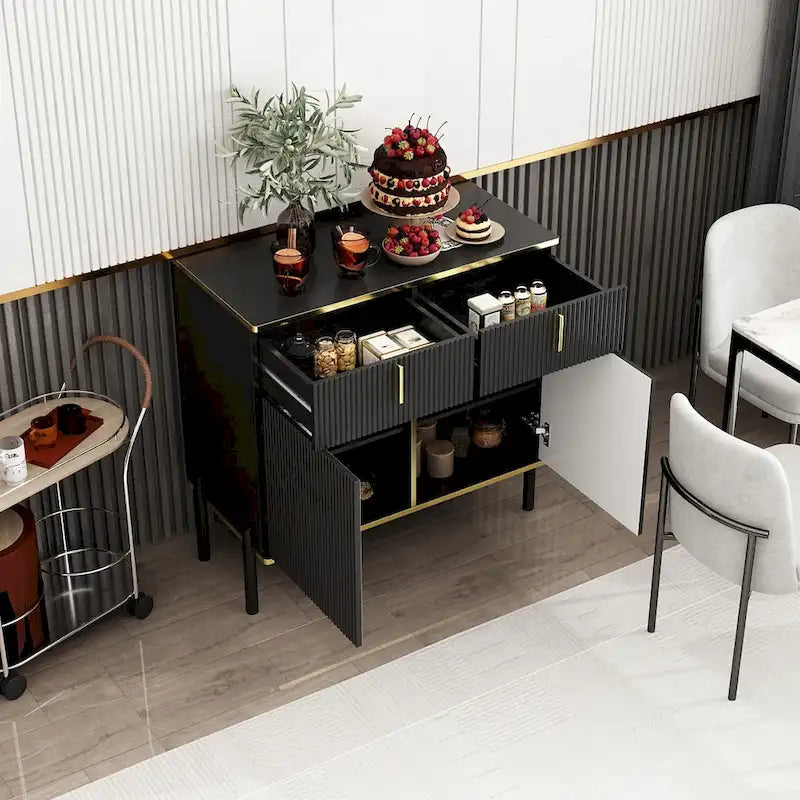 Modern Sideboard Kitchen Cabinet with 2 Drawers and 3 Closed Compartments