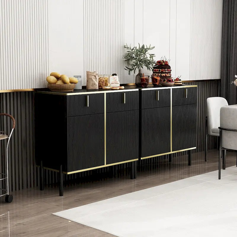 Modern Sideboard Kitchen Cabinet with 2 Drawers and 3 Closed Compartments