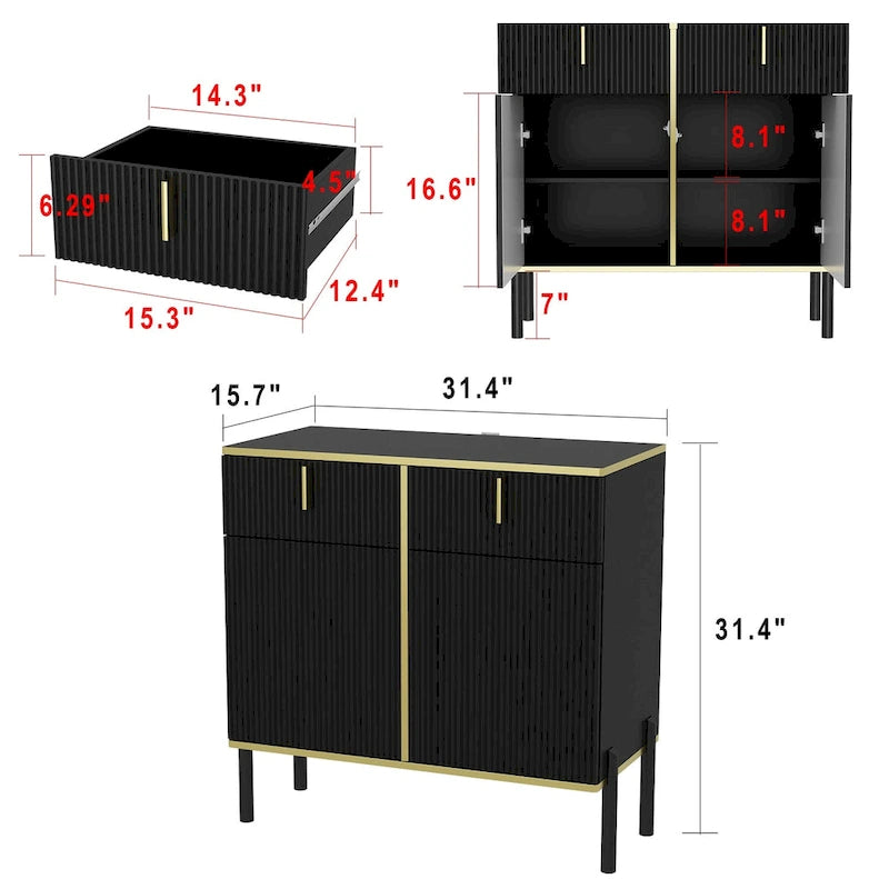 Modern Sideboard Kitchen Cabinet with 2 Drawers and 3 Closed Compartments