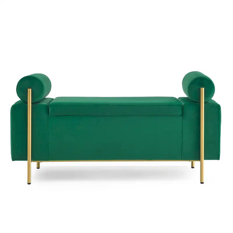 Upholstered Velvet Storage Bench with Gold Metal Legs and Storage Space