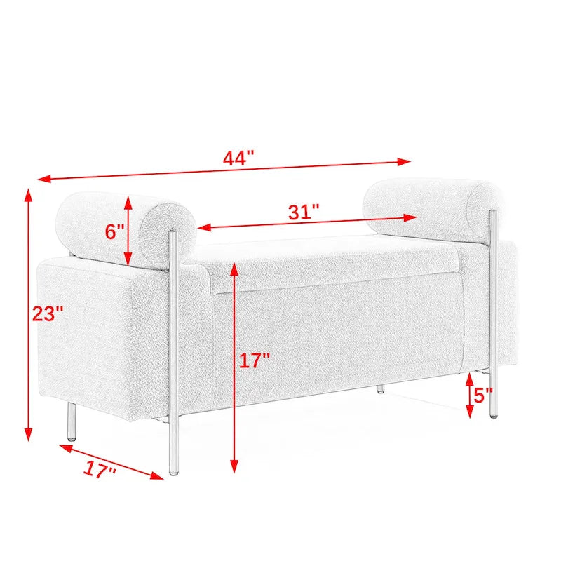 Upholstered Velvet Storage Bench with Gold Metal Legs and Storage Space