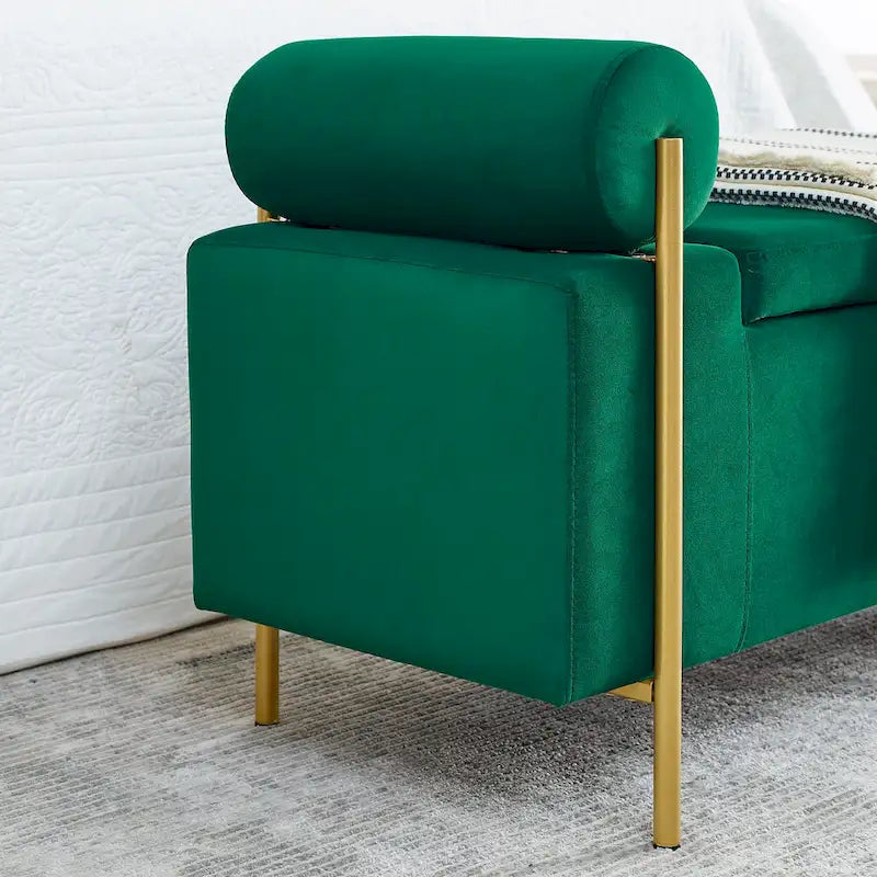 Upholstered Velvet Storage Bench with Gold Metal Legs and Storage Space