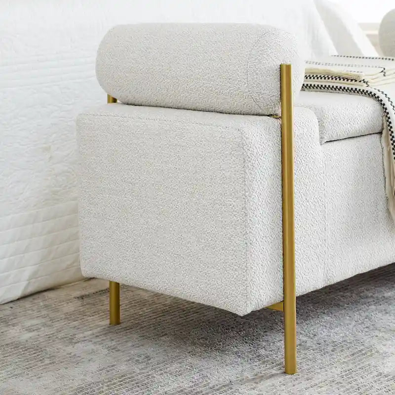 Upholstered Velvet Storage Bench with Gold Metal Legs and Storage Space