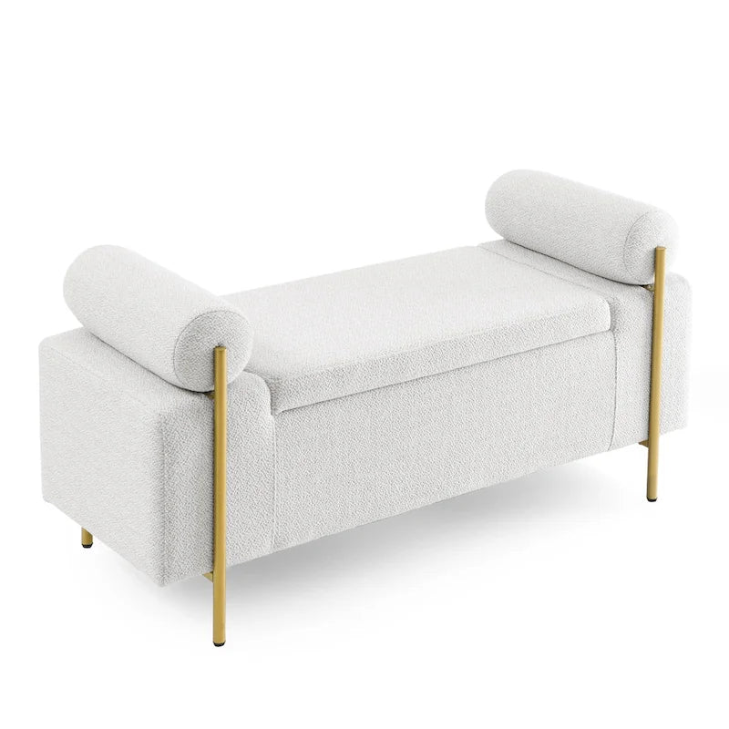 Upholstered Velvet Storage Bench with Gold Metal Legs and Storage Space