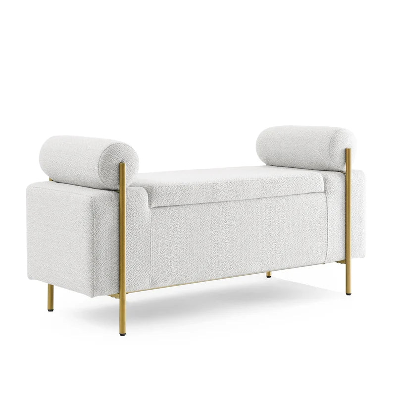 Upholstered Velvet Storage Bench with Gold Metal Legs and Storage Space