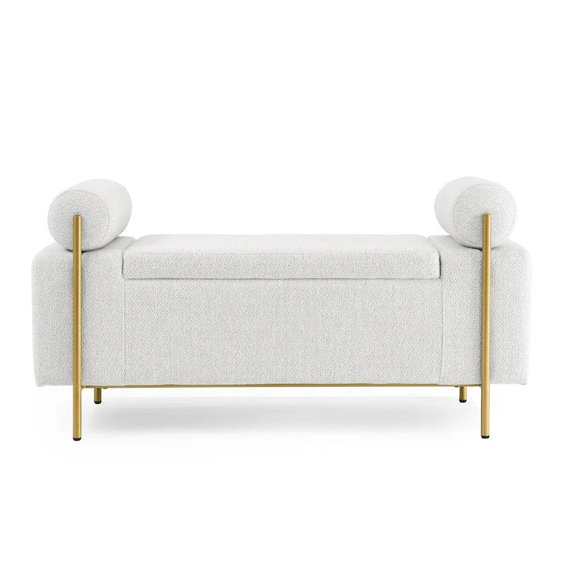 Upholstered Velvet Storage Bench with Gold Metal Legs and Storage Space