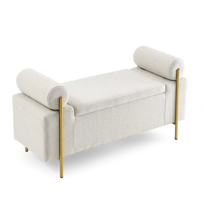 Upholstered Velvet Storage Bench with Gold Metal Legs and Storage Space