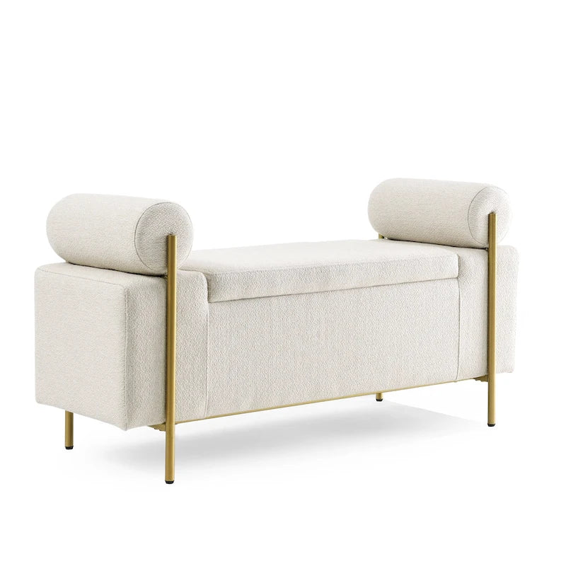 Upholstered Velvet Storage Bench with Gold Metal Legs and Storage Space
