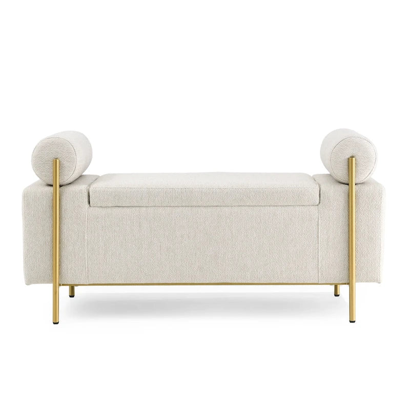 Upholstered Velvet Storage Bench with Gold Metal Legs and Storage Space