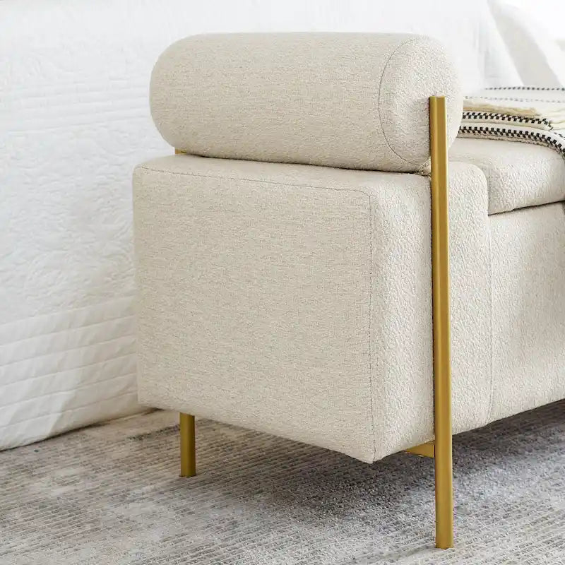 Upholstered Velvet Storage Bench with Gold Metal Legs and Storage Space