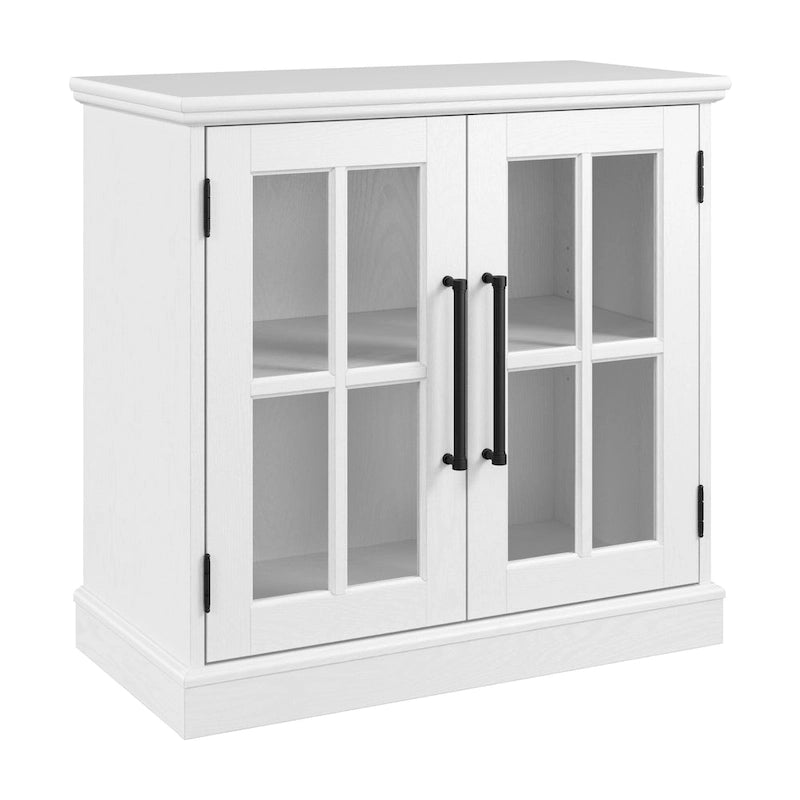 32 in. Storage Cabinet with Windowpane Glass Doors Adjustable Shelf Black Handles