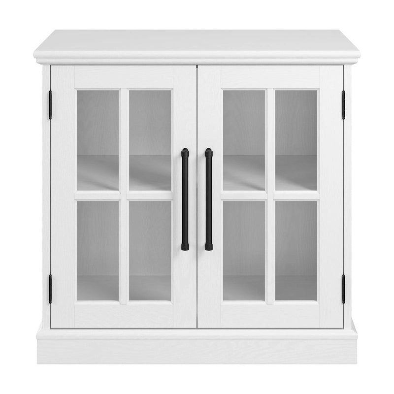 32 in. Storage Cabinet with Windowpane Glass Doors Adjustable Shelf Black Handles