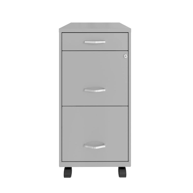 3 Drawer Metal File Cabinet with Lock and Wheels Fits Under Desk