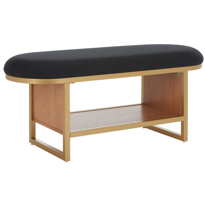 Entryway Bench with Open Shelf Cushioned Seat and Wood Base 42W x 15D x 18H in.
