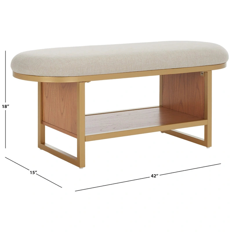 Entryway Bench with Open Shelf Cushioned Seat and Wood Base 42W x 15D x 18H in.
