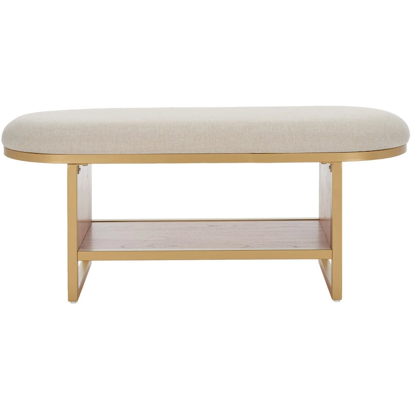 Entryway Bench with Open Shelf Cushioned Seat and Wood Base 42W x 15D x 18H in.