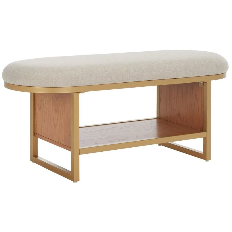 Entryway Bench with Open Shelf Cushioned Seat and Wood Base 42W x 15D x 18H in.