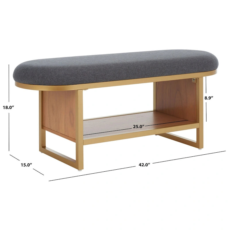Entryway Bench with Open Shelf Cushioned Seat and Wood Base 42W x 15D x 18H in.