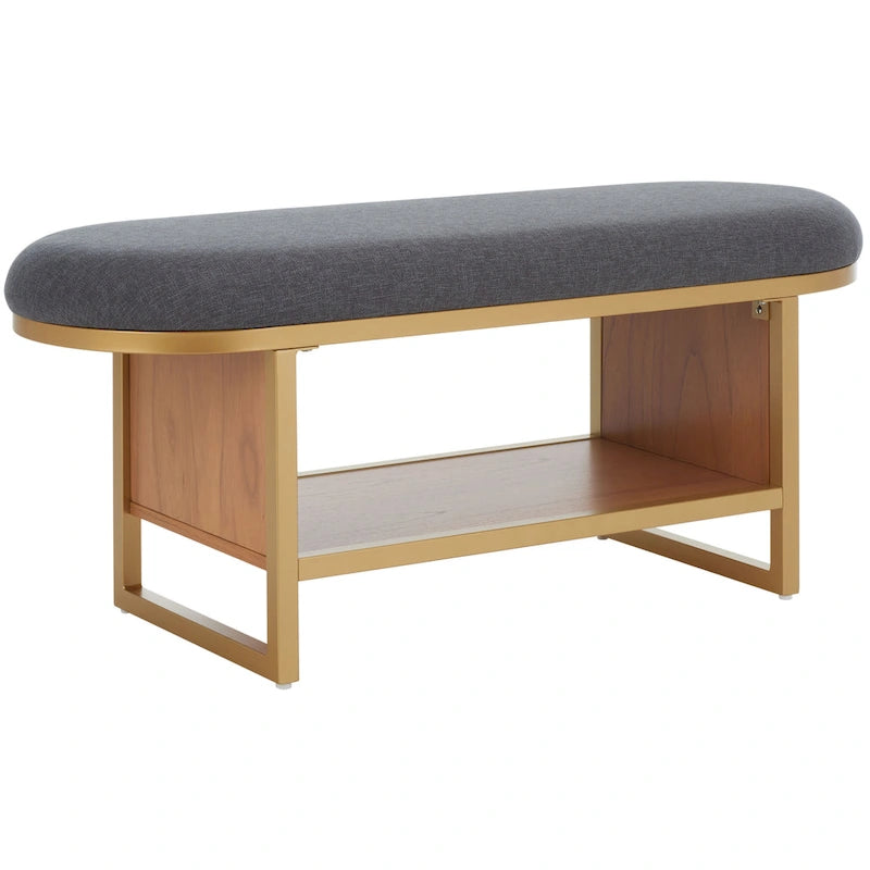 Entryway Bench with Open Shelf Cushioned Seat and Wood Base 42W x 15D x 18H in.