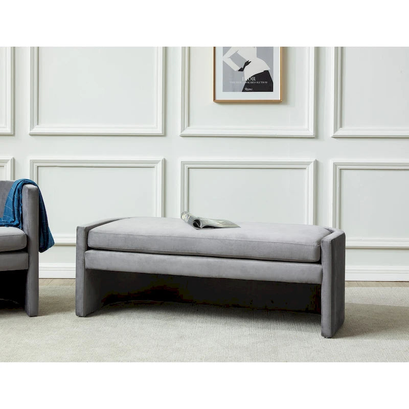 Curved Velvet Bench with Open Base 55W x 22D x 20H inches