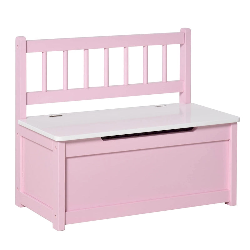 2-in-1 Wooden Kids Toy Storage Box and Seat Bench with Safety Lid Rod