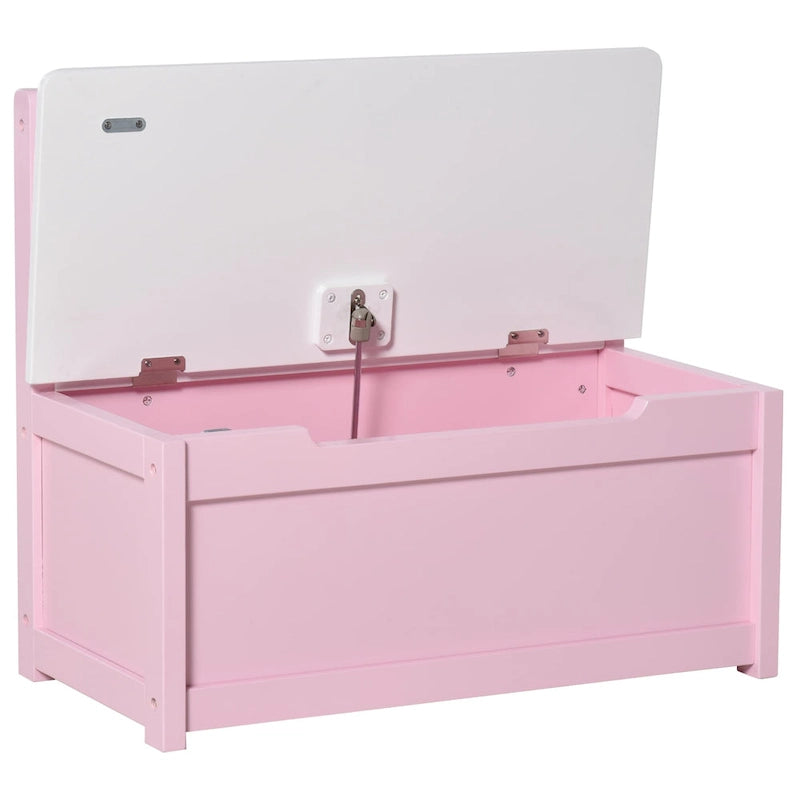 2-in-1 Wooden Kids Toy Storage Box and Seat Bench with Safety Lid Rod