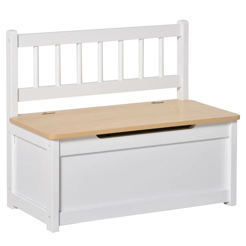 2-in-1 Wooden Kids Toy Storage Box and Seat Bench with Safety Lid Rod