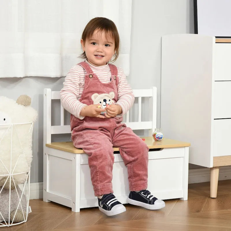 2-in-1 Wooden Kids Toy Storage Box and Seat Bench with Safety Lid Rod