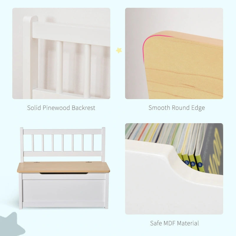 2-in-1 Wooden Kids Toy Storage Box and Seat Bench with Safety Lid Rod