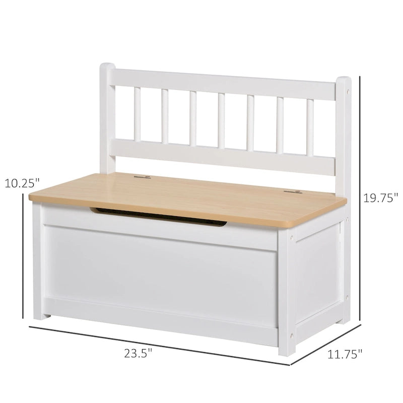 2-in-1 Wooden Kids Toy Storage Box and Seat Bench with Safety Lid Rod