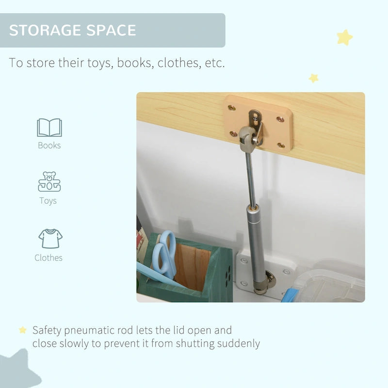 2-in-1 Wooden Kids Toy Storage Box and Seat Bench with Safety Lid Rod