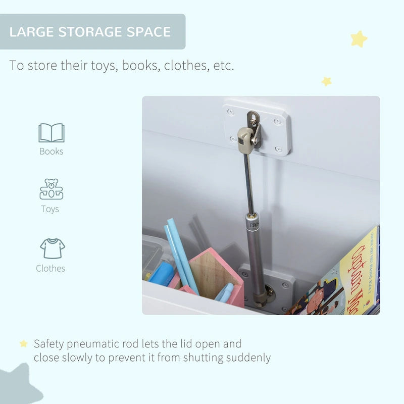 2-in-1 Wooden Kids Toy Storage Box and Seat Bench with Safety Lid Rod
