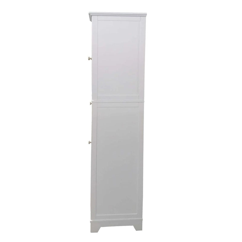 Tall Bathroom Storage Cabinet with Glass Door Adjustable Shelf and Drawer White